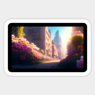 City street with beautiful flowers Sticker